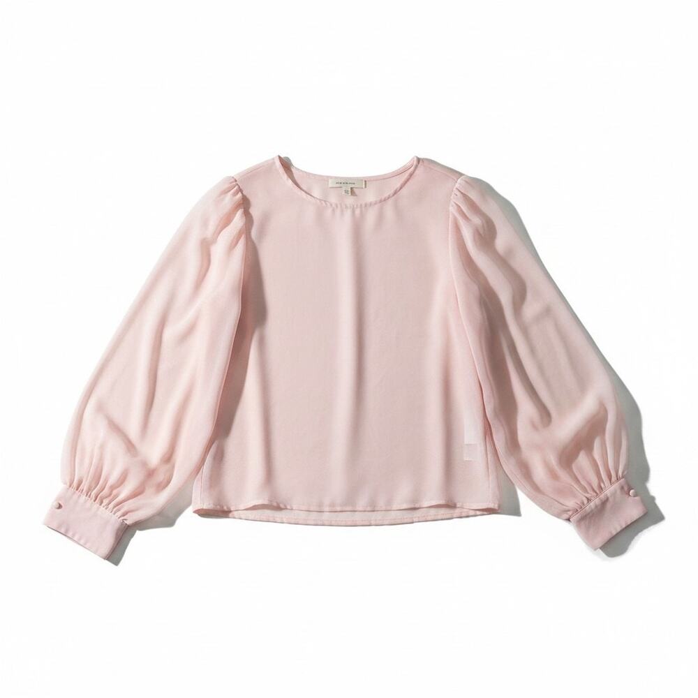 NWT Q&A Womens Long Sleeve Blouse Top Sheer Balloon Sleeve Pink S Coquette Fairy